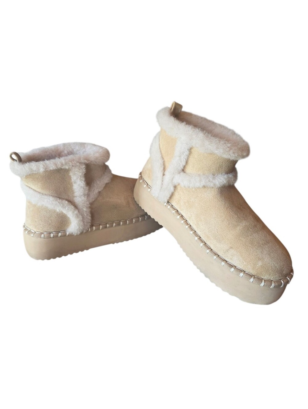 American Eagle Outfitters Cream Faux-Shearling Platform Slippers